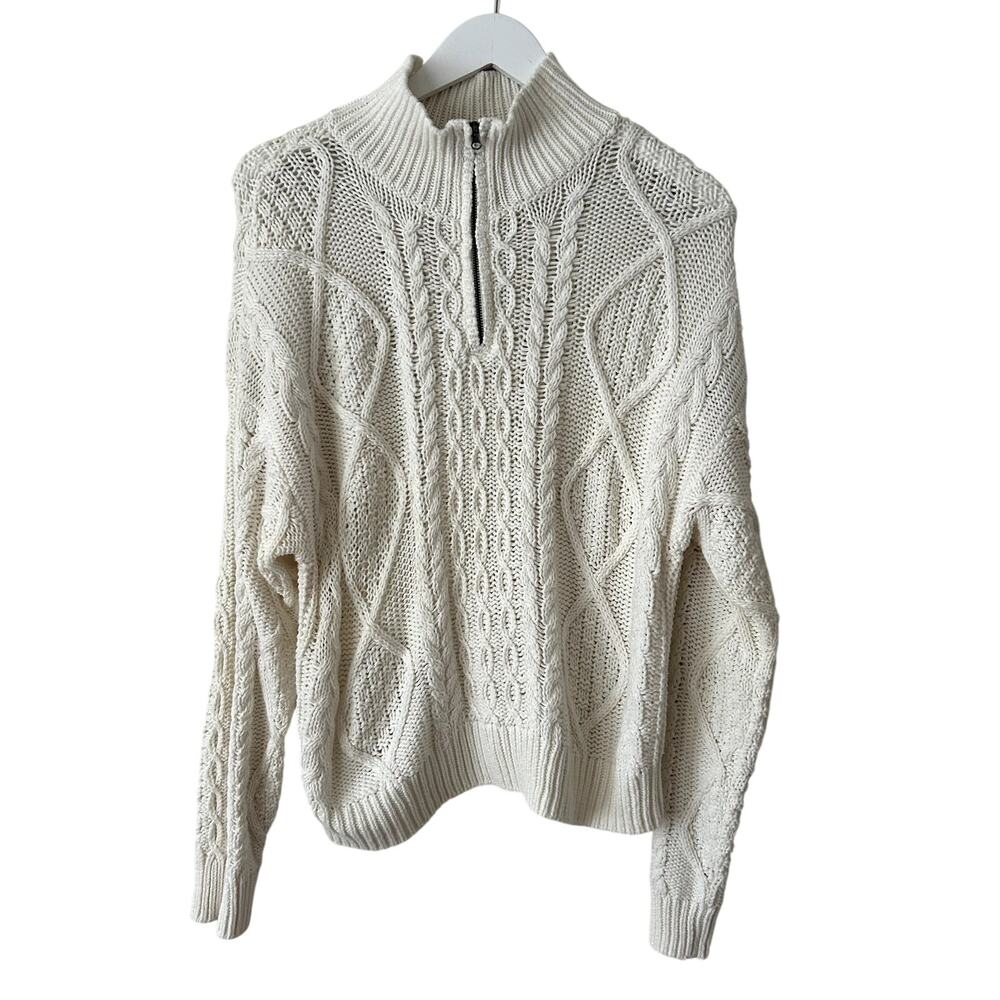 Lucky Brand Sweater Men Size M Fisherman Quarter Zip Long Sleeve Cable Knit
